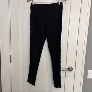 Black Leggings Lace Side Panel Stretch Pull-On Size L